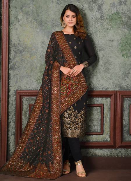 Black Colour ROYAL WEAVE BANDHEJ Festive Wear Silk Jacquard Heavy Work Salwar Suit Collection 4916
